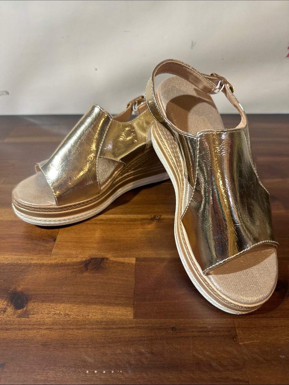Metallic Gold Open-Toe Wedge Sandals for Women